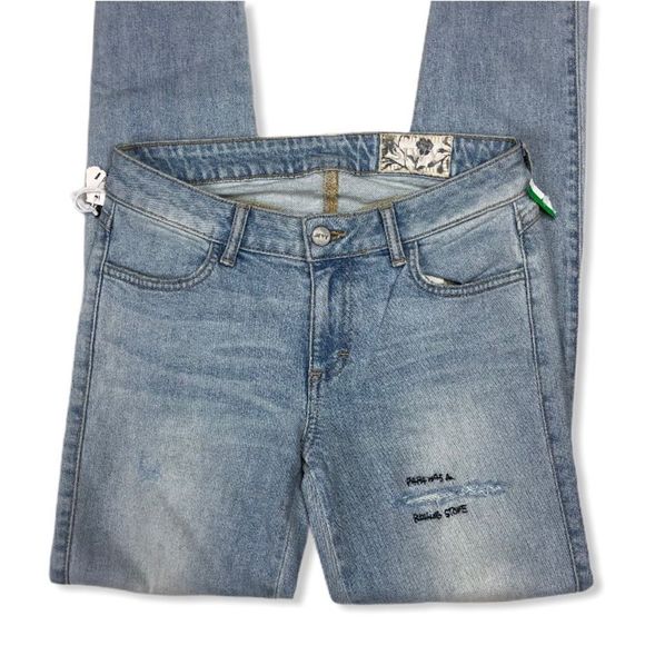 Siwy Hannah Skinny Light Wash Embroidered Quote Distressed Jeans 7 Day Weekend - Picture 6 of 14